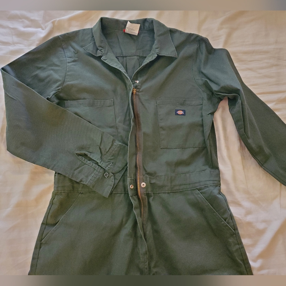Dickies Coveralls Green Cotton Zipper Snap Size L